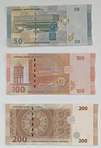 zestaw banknotów 50 -200 funtów , Syria, 3 szt , stan bankowy