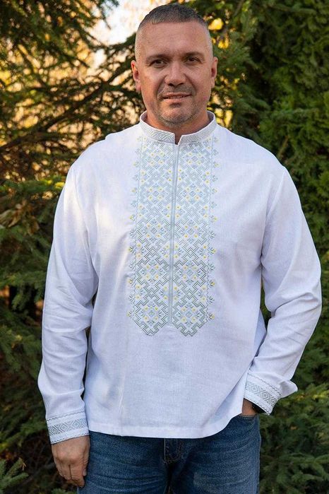 Мужская вышитая рубашка вышиванка льняная с длинным рукавом