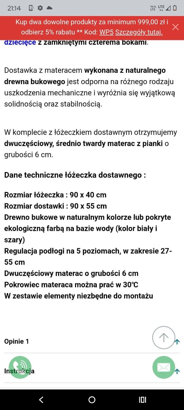Łóżeczko dostawne Waldin nowe drewniane na kólkach