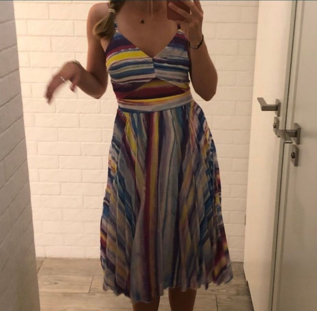 Asos, kolorowa, zwiewna sukienka midi, boho, rozmiar 38, jak nowa