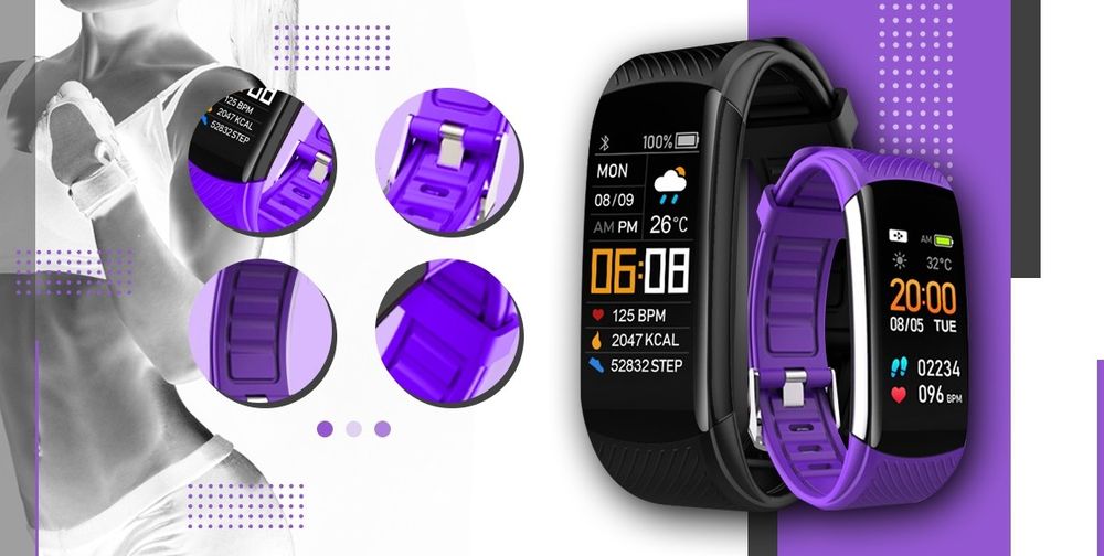 smartband giewont fit&go duo gw200-3 - black + pasek flora violet