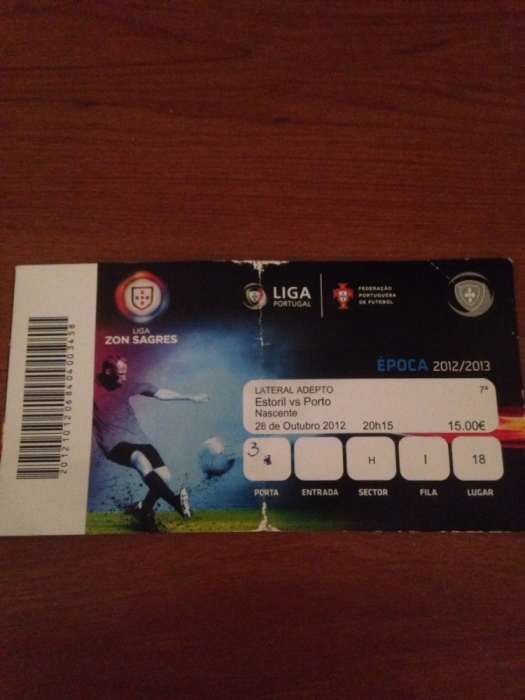 Bilhete Porto - Estoril época 2012/2013 PARA COLECIONADORES