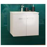 Biała szafka łazienkowa z umywalką wisząca praktyczna do łazienki 60