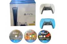 PS5 Slim Standard z napędem + 2 pady + 3 gry