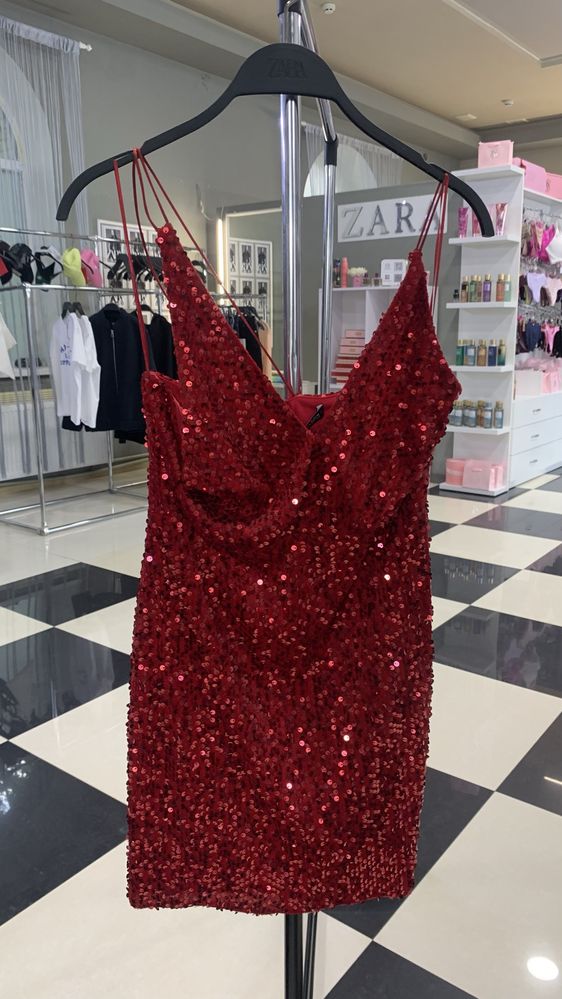 Сукня платье пайетки красное червоне оригінал зара Zara S M нове