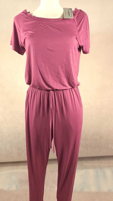 Nowy elegancki długi kombinezon sztuczny jedwab wiązanie w talii S M