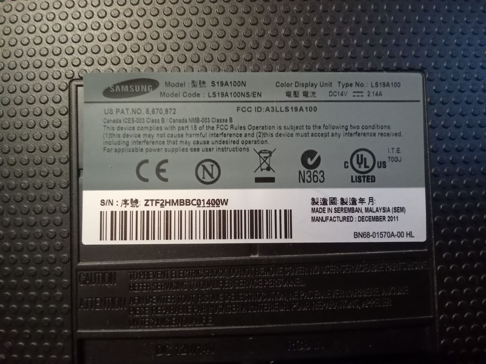 Monitor Samsung S19A100N 18.5"