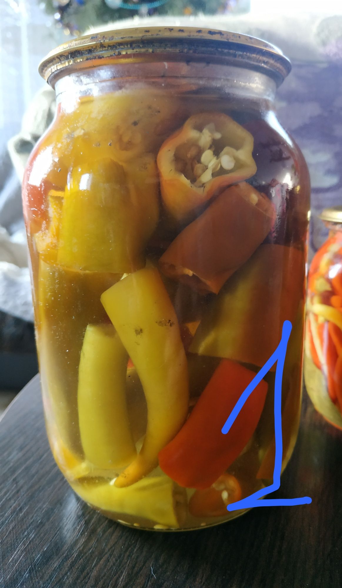 Перец маринованый острый, вяленые помидоры, маринованные листья виногр