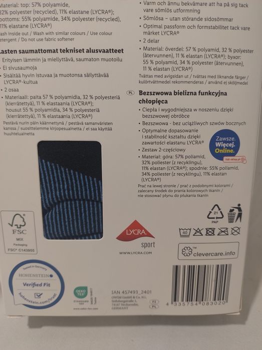 Bielizna Bezszwowa Funkcyjna Termiczna 134/140