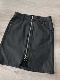 Spódnica woskowana czarna mini z kieszonkami