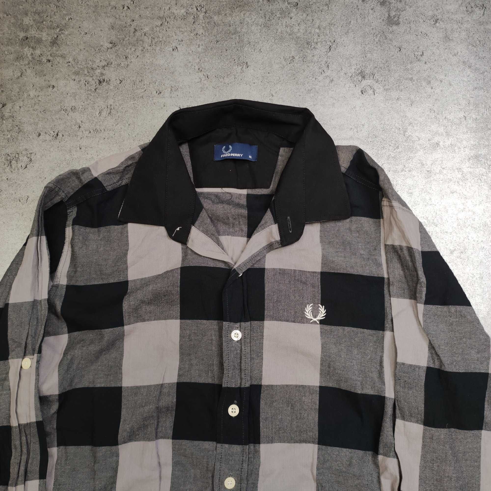 MĘSKA Koszula Elegancka Kratka Bawełna Fred Perry Małe Logo Haft