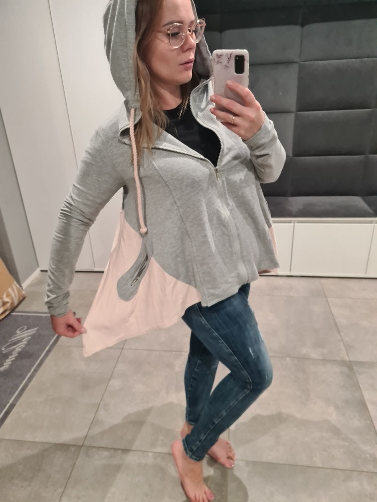 Bluza szeroka oversize uni M/L kaptur dresowa szara luźna ciąża