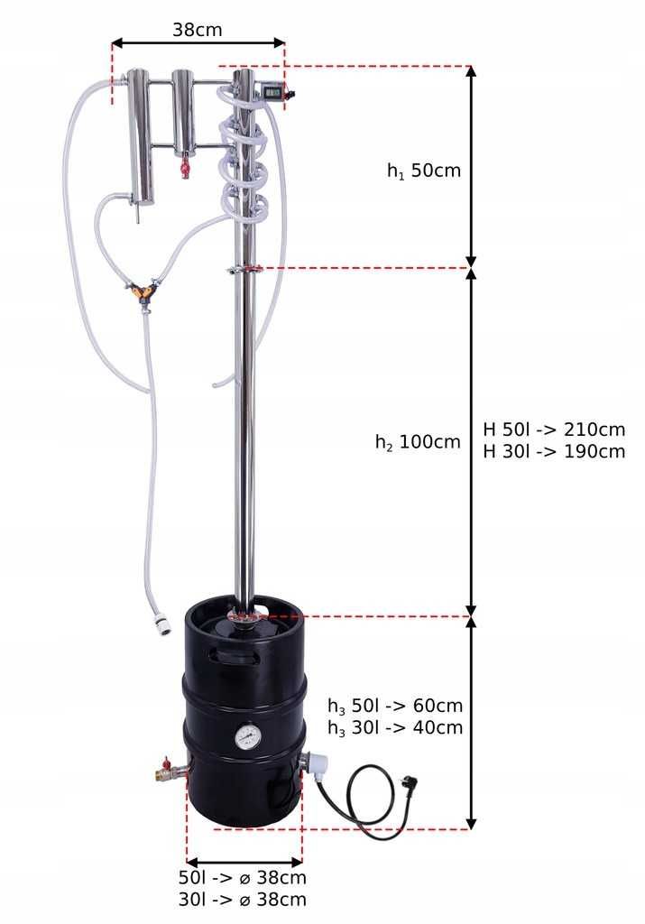 Destylator KEG 50l/30l elektryczny REFLUX 210 cm.