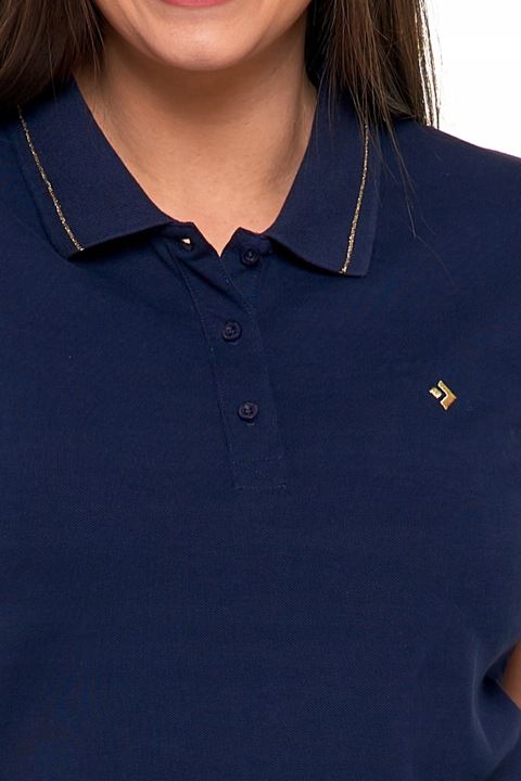 Granatowa Koszulka Polo Bawełniana Damska Premium Złote Detale Moraj 3