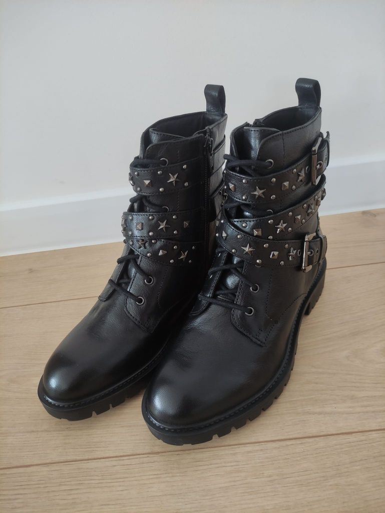 Bata Skórzane Botki Damskie 37 Czarne Nowe
