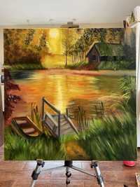 Картина маслом «Сонце над озером»