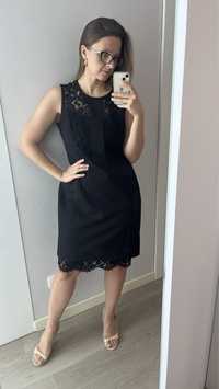 H&M klasyczna czarna sukienka z koronką elegancka 44