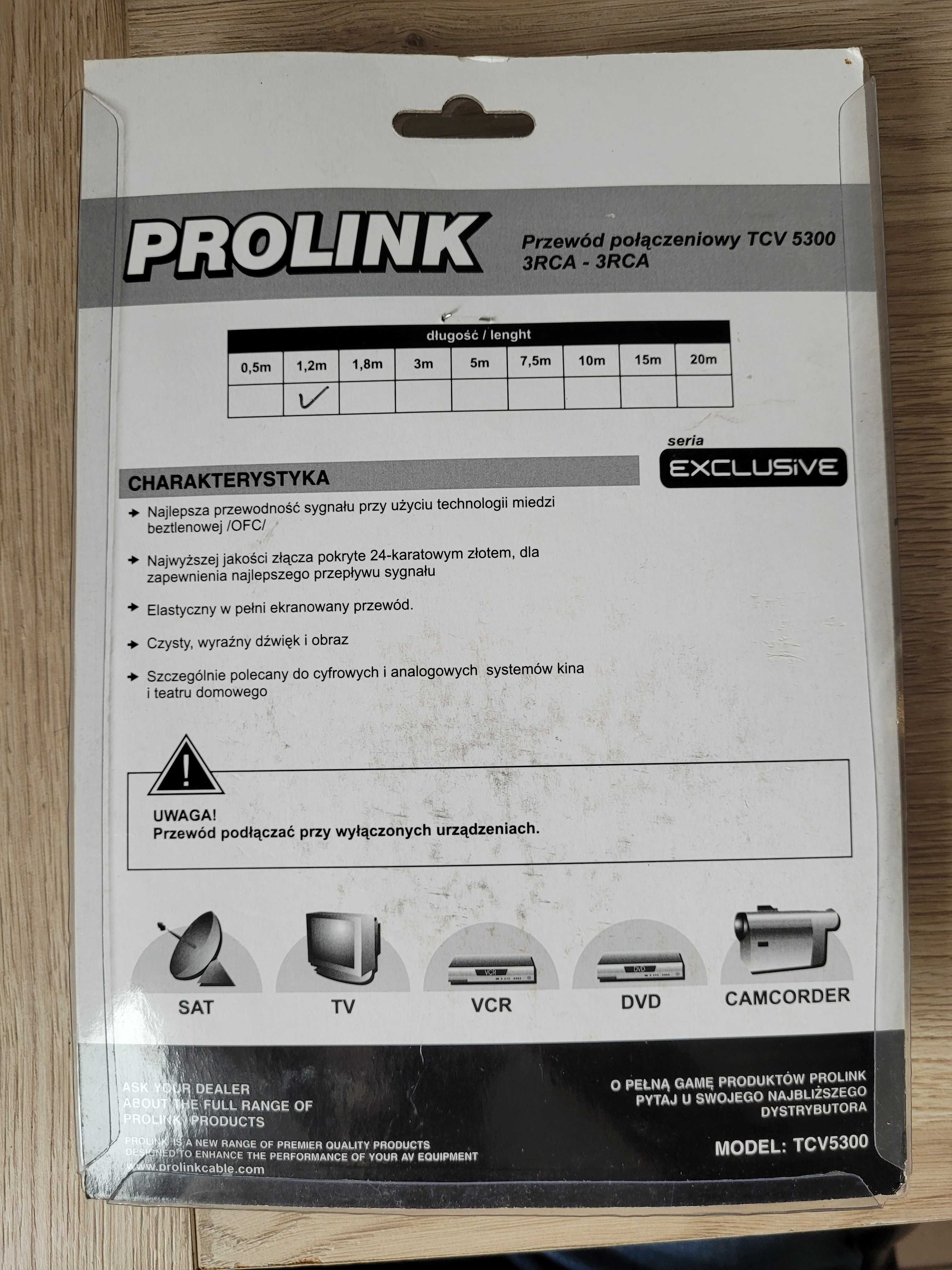 Przewód 3RCA - 3RCA do kina domowego PROLINK TCV5300 1,2m