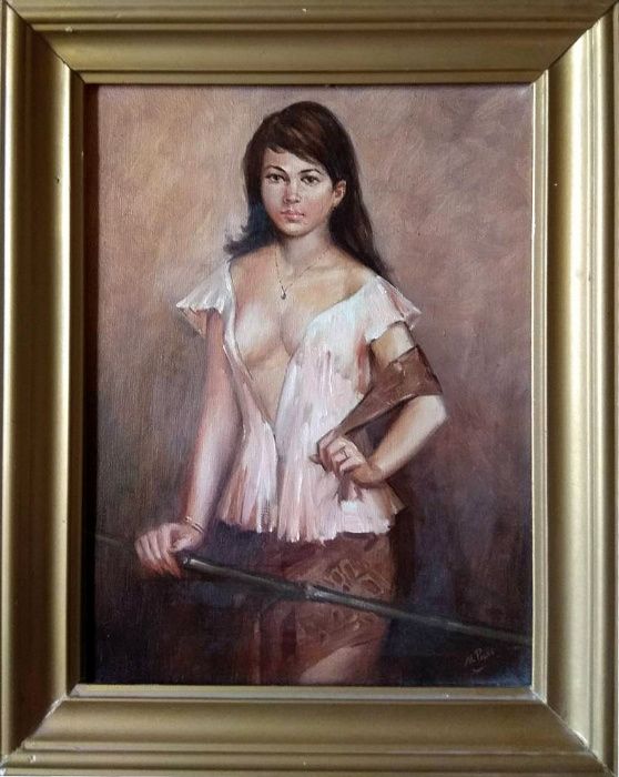 Картина женщина, 1990г. холст масло, картина маслом, картина в раме,