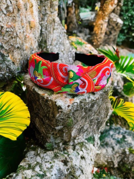 Opaska do włosów Boho/Ethnic haftowana, Royal Etno Floral/Orange