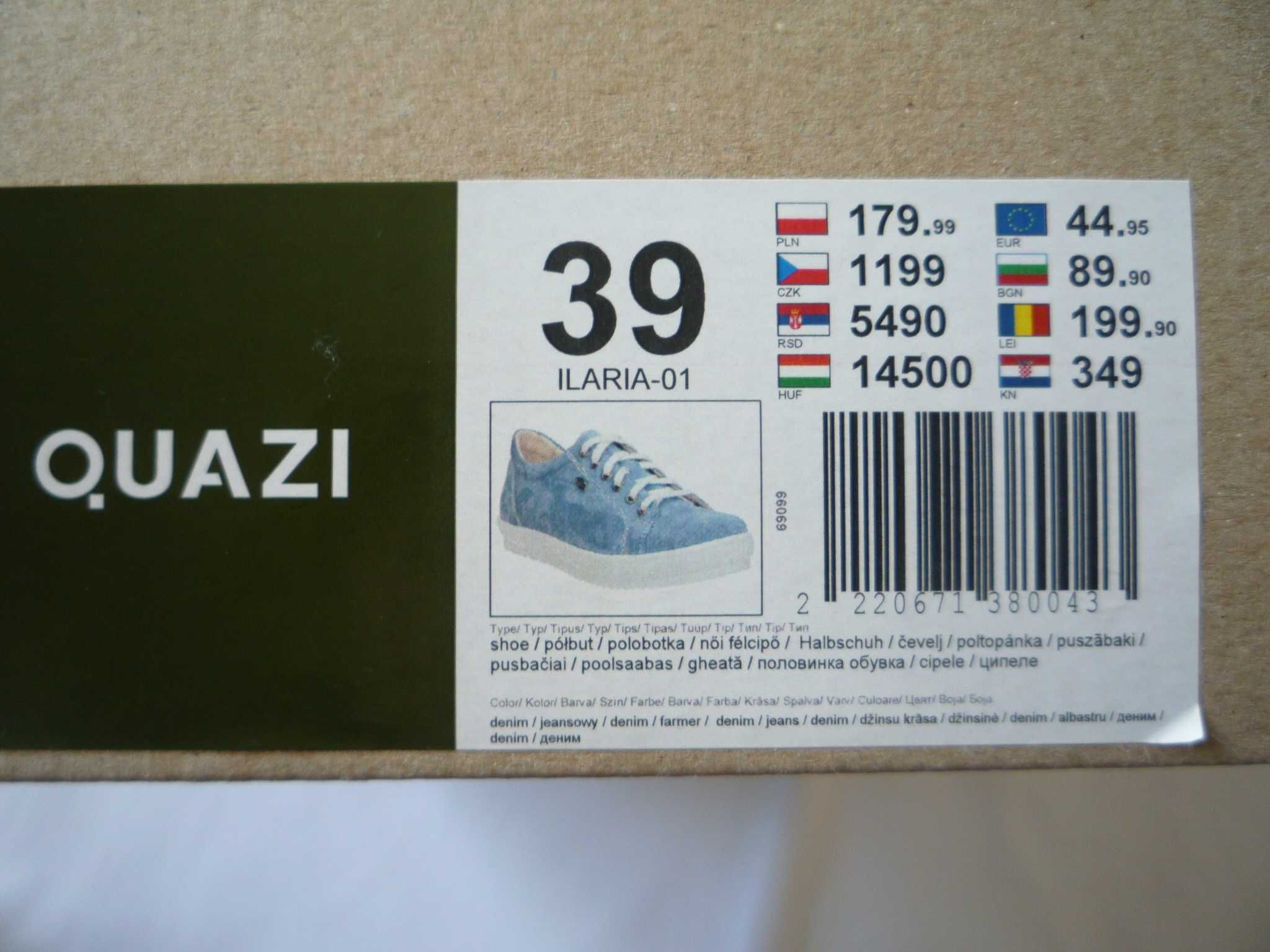 QUAZI r. 39 dł 25,5cm Sneakersy Półbuty Skóra zamsz jeansowy Jak Nowe