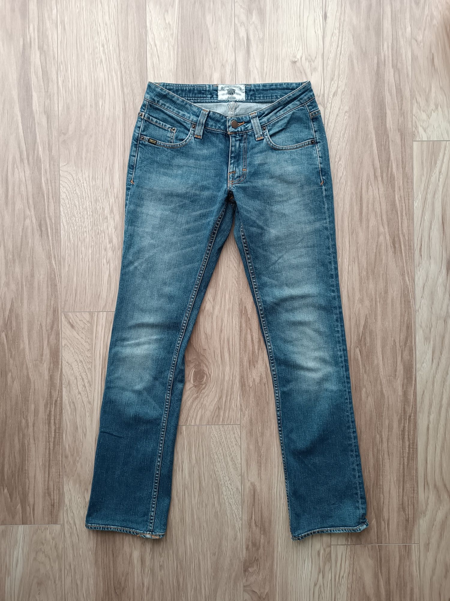 Niebieskie jeansy biodrówki 34/36 xs/s