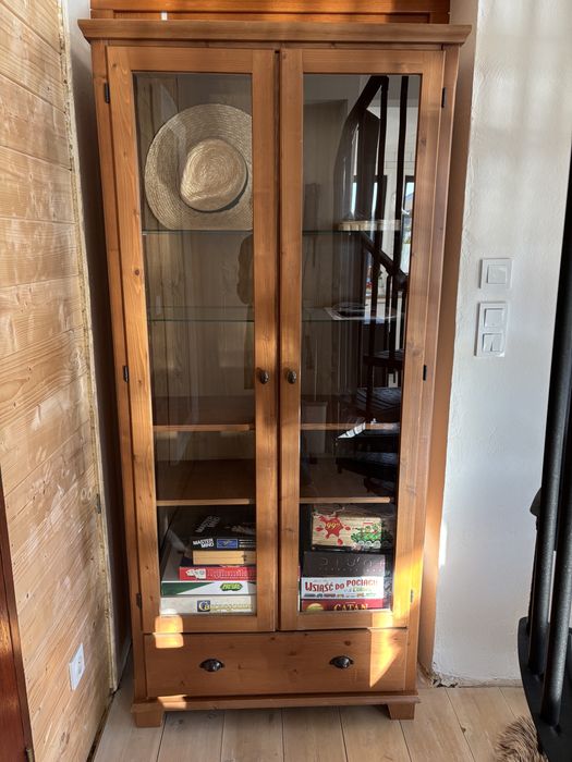 Ikea Leksvik drewno szklane drzwi regał witryna szafa biblioteczka