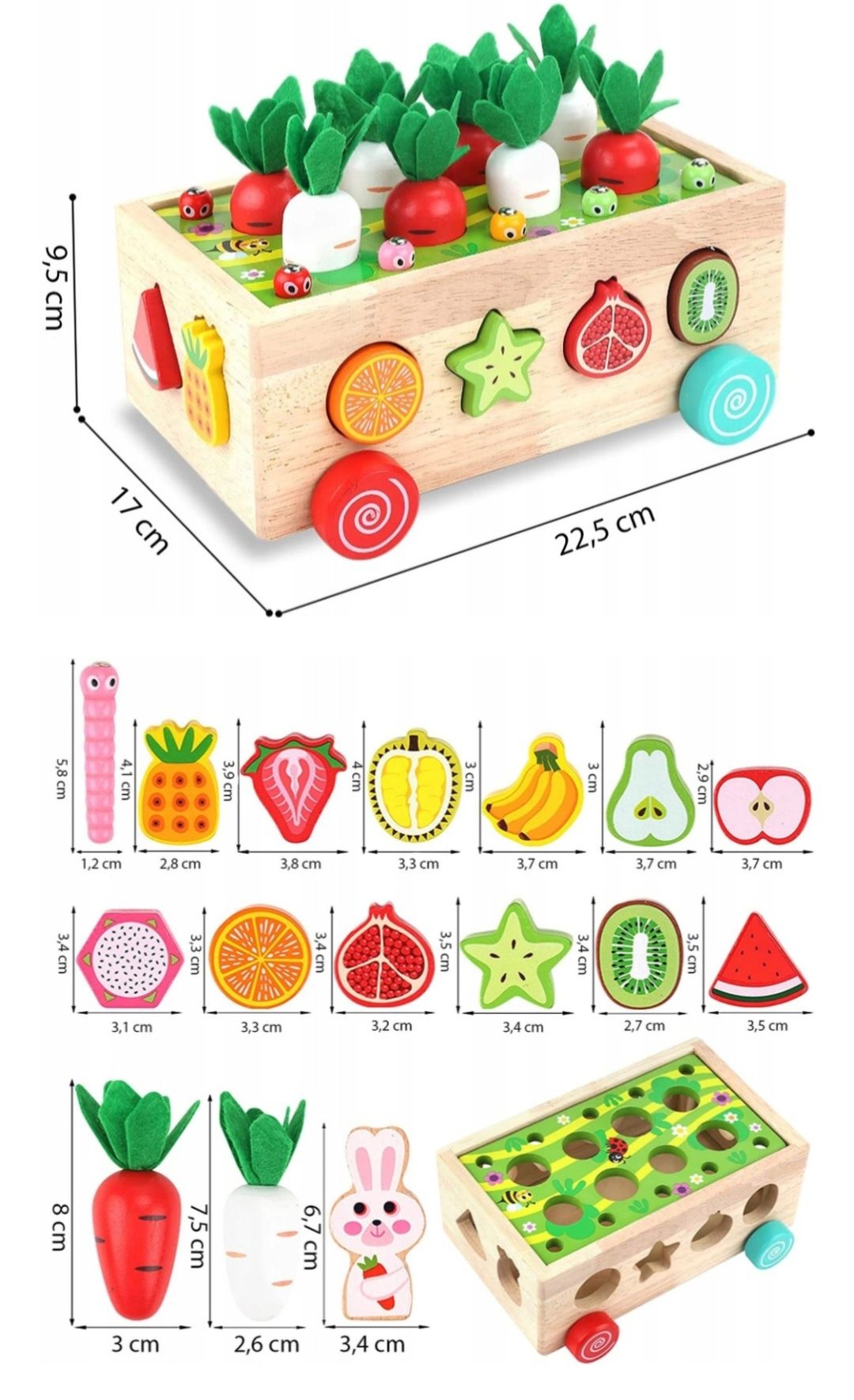 Montessori Sorter Klocków Złap Robaczka Układanka Drewniany Wózek