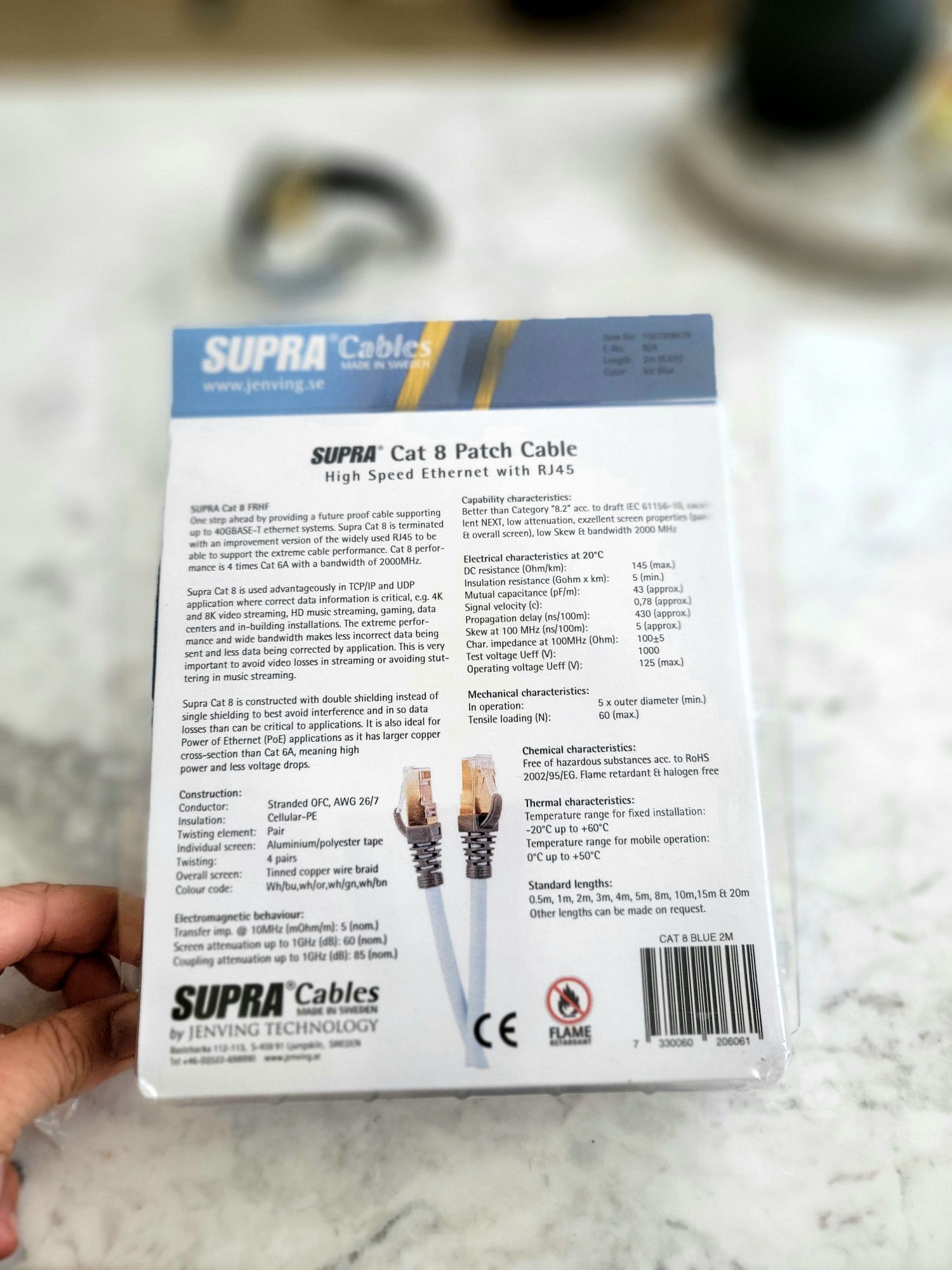 Патч корд для аудіо-видєо системи Supra Cat 8 STP Patch FRHF Blue rj45