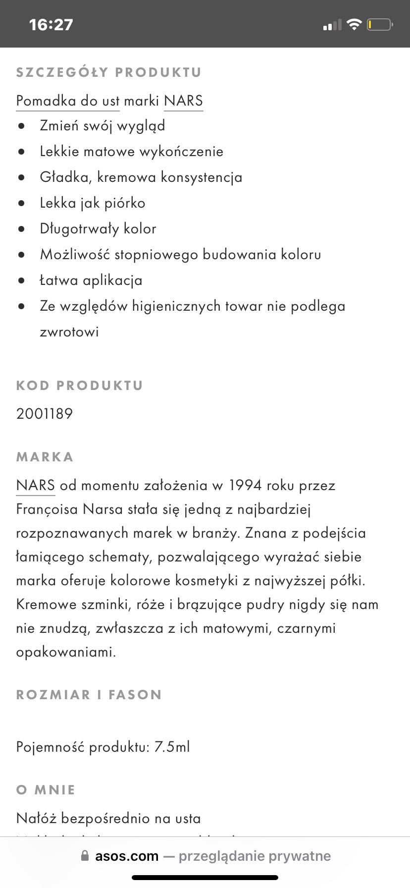Pomadka do ust NARS kolor Pin up