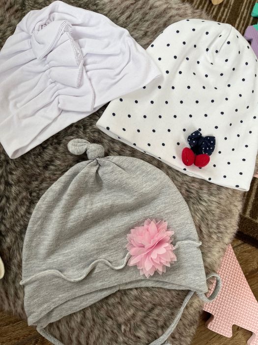 Czapeczki czapka dla dziewczynki 74 biała siwa kremowa kakadu