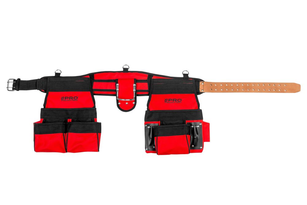 Pas Narzędziowy Monterski PRO Skórzany Pasek 18 Kieszeni Uchwyt