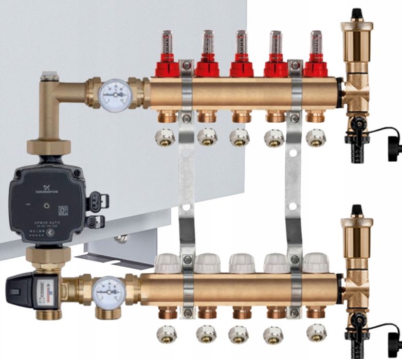 rozdzielacz ogrzewania podłogowego podłogówki grupa mieszająca pompa