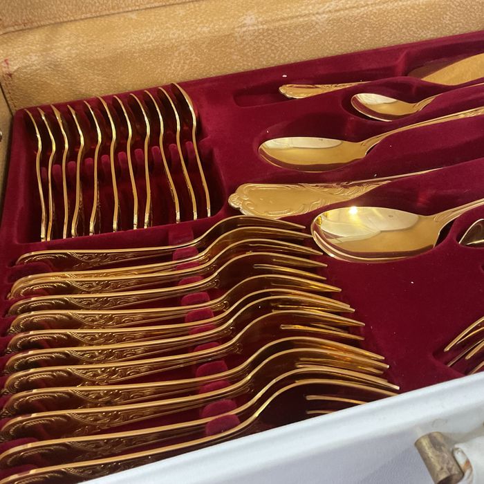 Serviço talher solingen 69 peças banho ouro 23/24 kilates