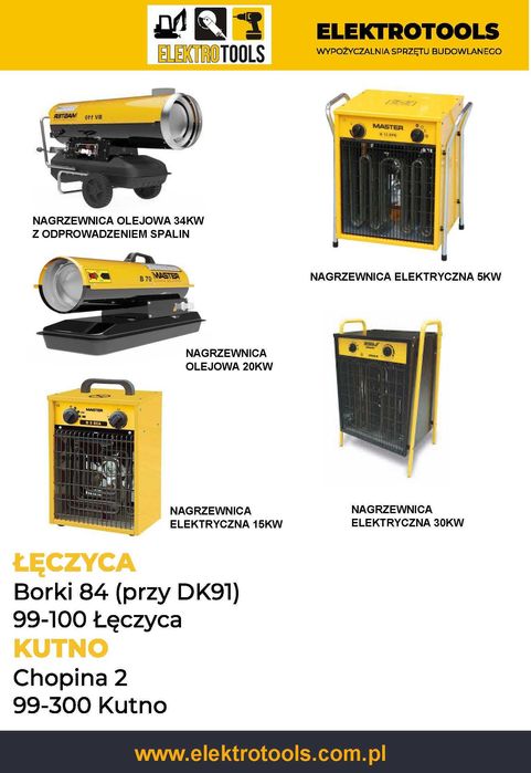 Nagrzewnice, Wentylatory osuszacze wynajem wypożyczenie