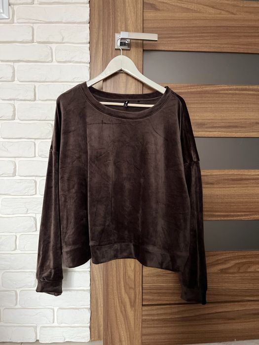 Modna welurowa czekoladowa bluza damska welur XL 42 oversize plus