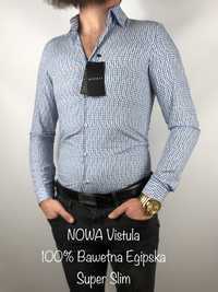 Nowa letnia koszula Vistula Super Slim z printem 100% bawełna egipska