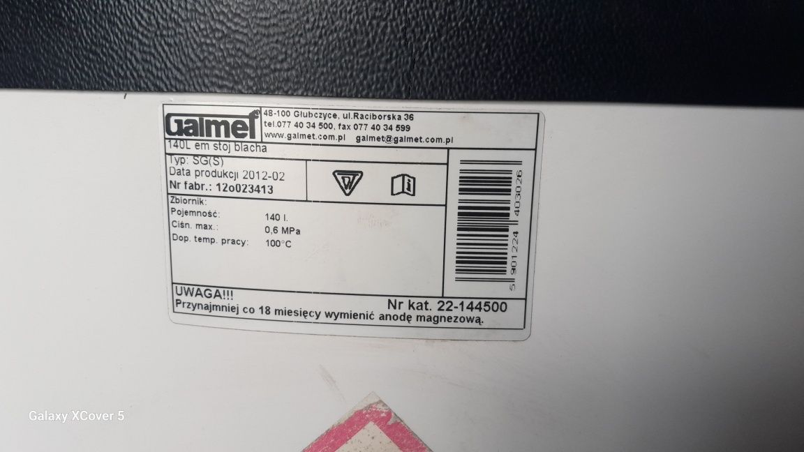 Zbiornik, zasobnik,bojler Galmet SG(S) 140 l bez wężownicy.