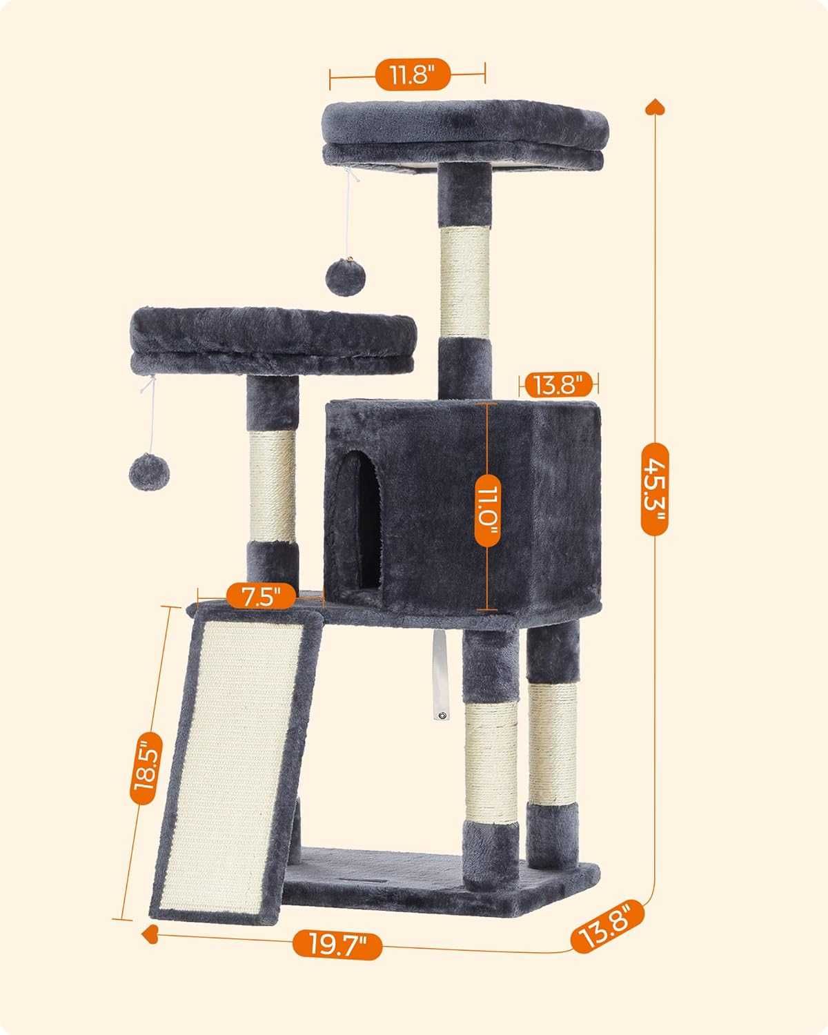 UPCT141G01 Wieża domek drapak Feandrea 101-160 cm ciemny