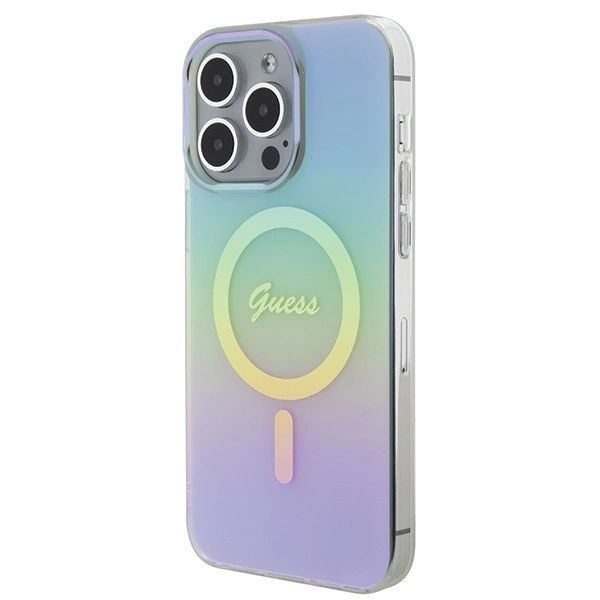 Etui Guess IML Iridescent MagSafe na iPhone 15 Pro - turkusowe