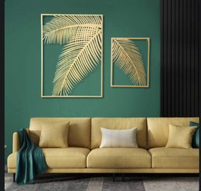 Nowoczesny drewniany obraz 3D. Dekoracja liście, palma.