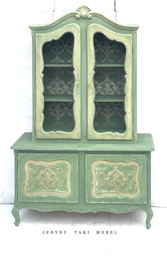 Kredens/witrynka/biblioteczka  ludwikowska vintage zielen shabby chic