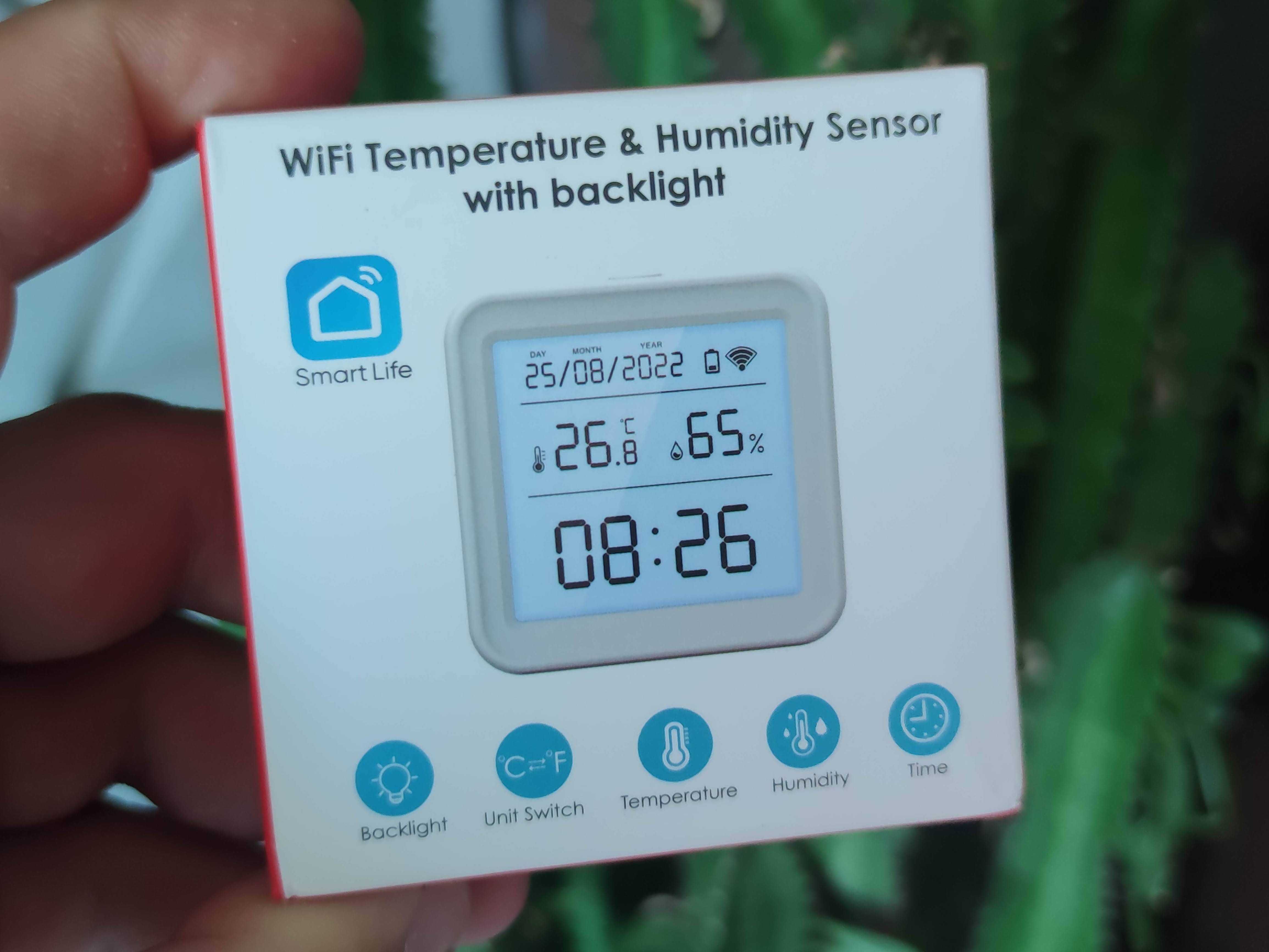 Датчик температуры и влажности Wifi (экран+часы+подсветка) Tuya