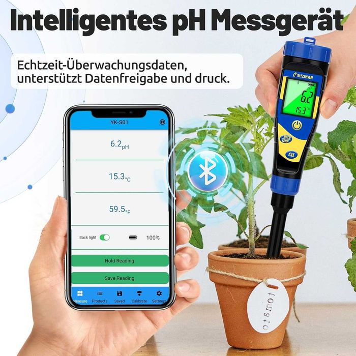 Inteligentny miernik PH wody gleby do trawy szklarni app BT 760