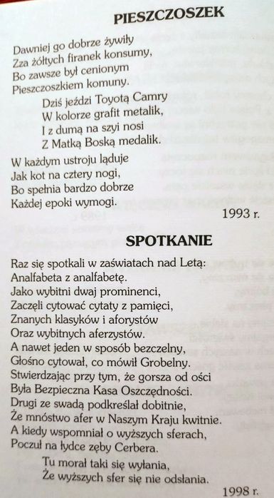 Fraszki i wiersze satyryczne.