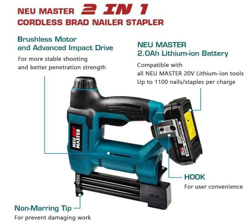 Gwoździarka akumulatorowa Neu Master + akumulator 2Ah + gwoździe