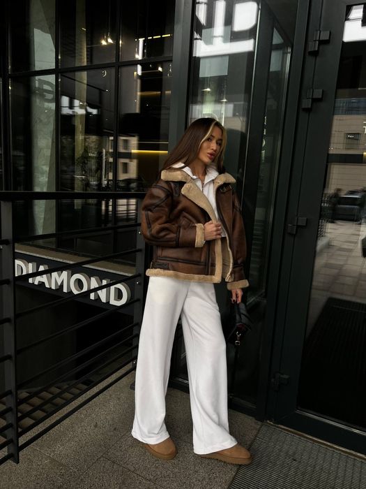 Жіноча дублянка косуха авіатор з еко хутром - тренд цього сезону