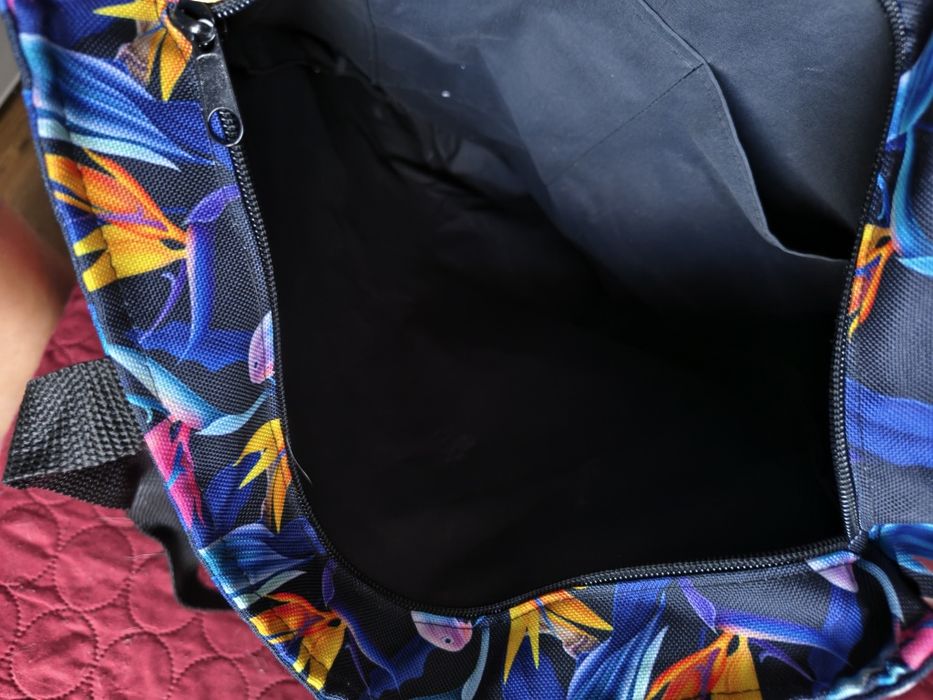 Piękna torba handmade papugi ptaki liście a4 na ramię shopper