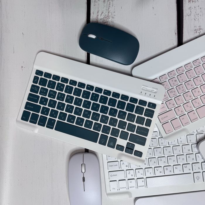 Комплект клавиатура Bluetooth+мышка с подсветкой для планшета укр язык