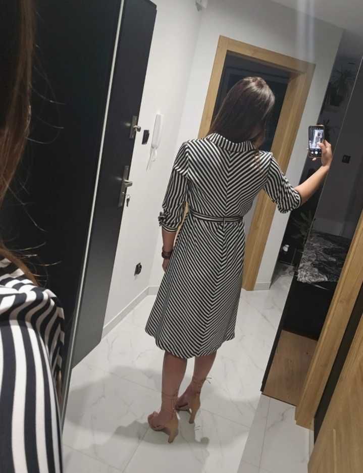 H&M midi elegancka i na cidzien sukienka koszulowa w paski 38